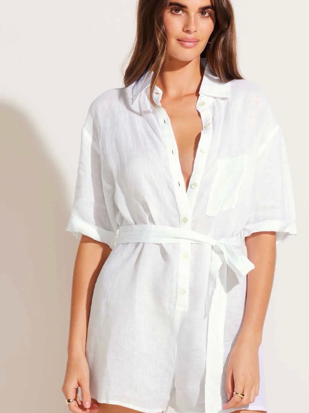 Vitamin A White Linen Playa Romper - White EcoLinen size S
